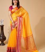Yellow silk blend woven design saree with blouse