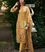 Women Ethnic Motifs Printed Regular Thread Work Linen Kurta with Trousers & With Dupatta
