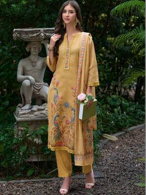 Women Ethnic Motifs Printed Regular Thread Work Linen Kurta with Trousers & With Dupatta 2