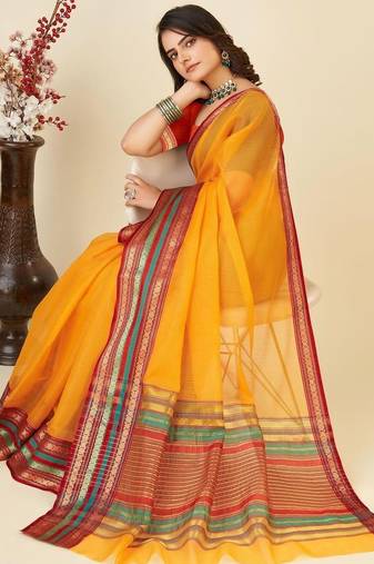 Yellow silk blend woven design saree with blouse