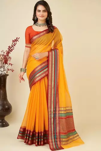 Yellow silk blend woven design saree with blouse