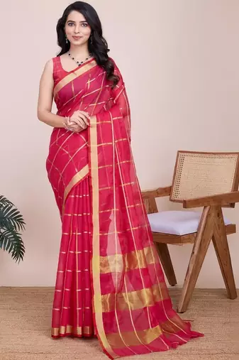 Pink silk blend woven design saree with blouse