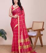 Pink silk blend woven design saree with blouse
