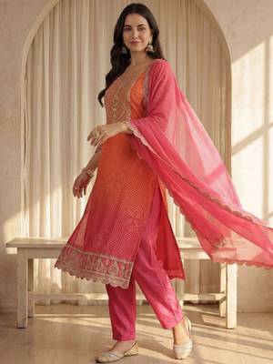 Women Bandhani Printed Regular Sequinned Kurta with Trousers & With Dupatta 1