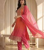 Women Bandhani Printed Regular Sequinned Kurta with Trousers & With Dupatta