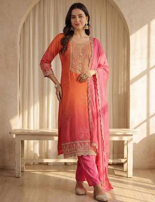 Women Bandhani Printed Regular Sequinned Kurta with Trousers & With Dupatta 2