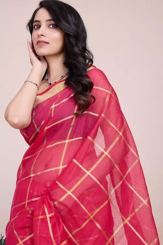Pink silk blend woven design saree with blouse
