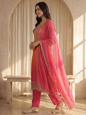 Women Bandhani Printed Regular Sequinned Kurta with Trousers & With Dupatta 4