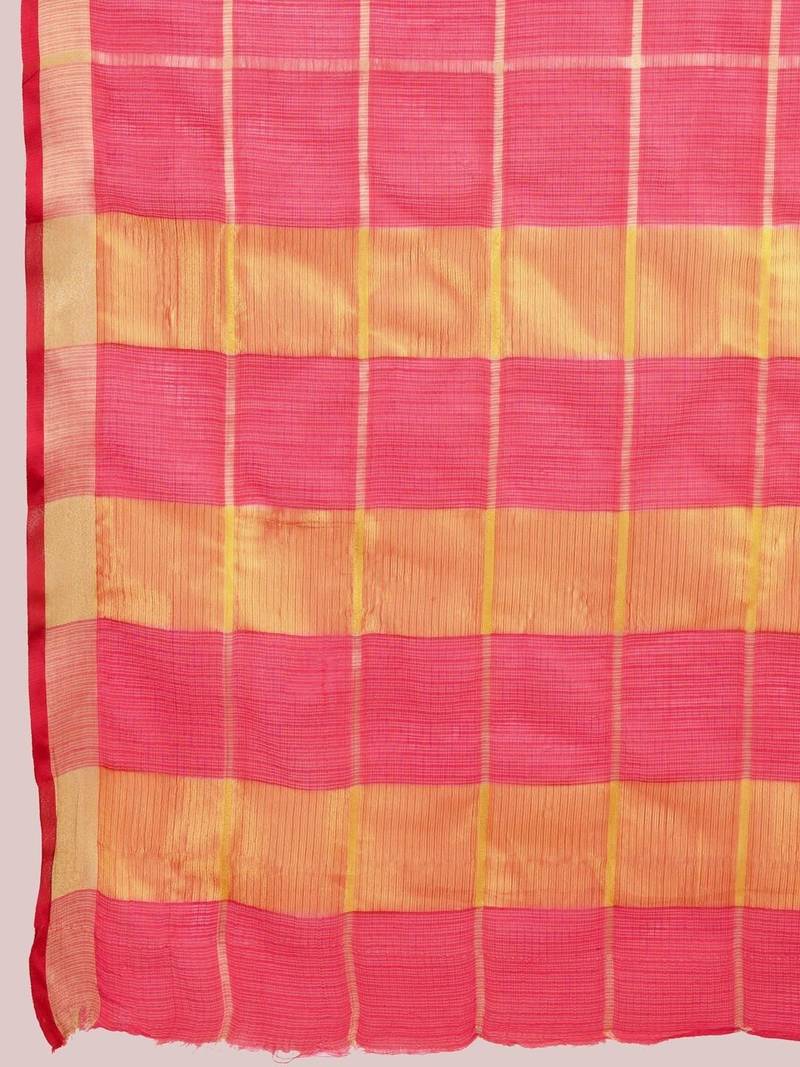 Pink silk blend woven design saree with blouse