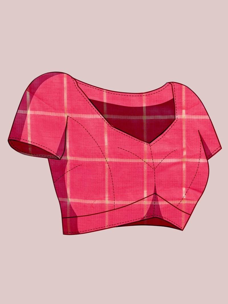 Pink silk blend woven design saree with blouse