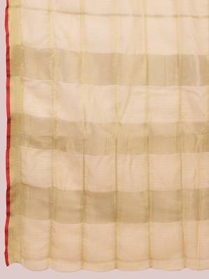 Beige silk blend checked saree with blouse 4