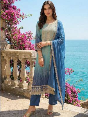 Women Ethnic Motifs Printed Regular Thread Work Kurta with Trousers & With Dupatta 1
