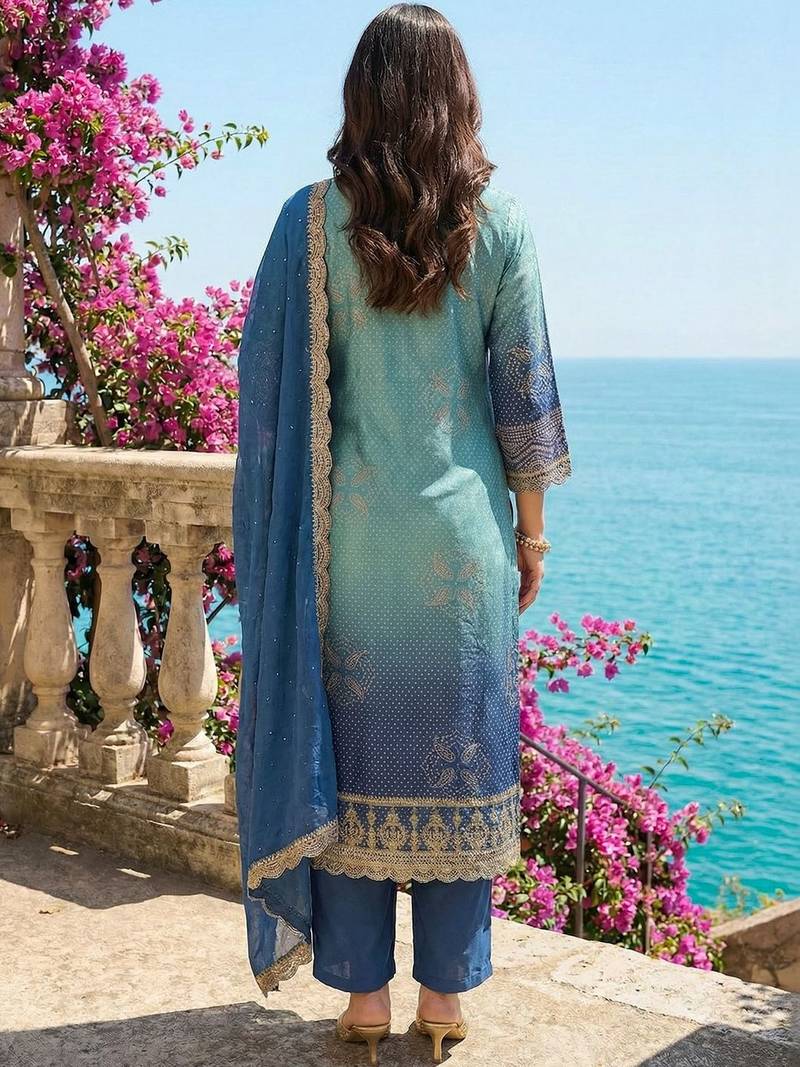 Women Ethnic Motifs Printed Regular Thread Work Kurta with Trousers & With Dupatta