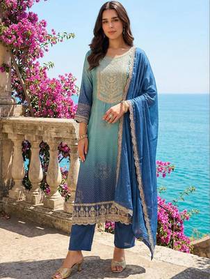 Women Ethnic Motifs Printed Regular Thread Work Kurta with Trousers & With Dupatta 5