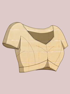 Beige silk blend checked saree with blouse 5