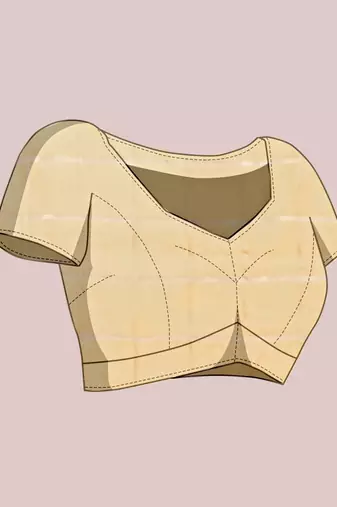 Beige silk blend checked saree with blouse