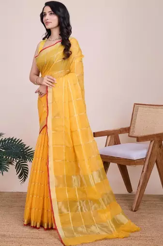 Yellow silk blend woven design saree with blouse