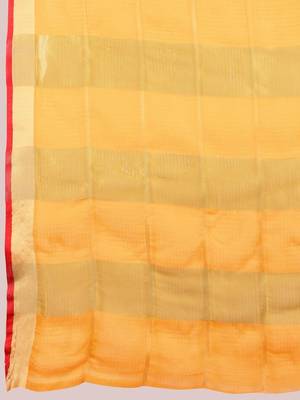 Yellow silk blend woven design saree with blouse 4