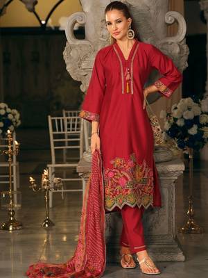 Women Ethnic Motifs Dyed Regular Thread Work Kurta with Trousers & With Dupatta 1
