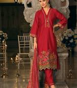 Women Ethnic Motifs Dyed Regular Thread Work Kurta with Trousers & With Dupatta