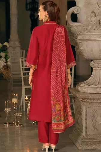 Women Ethnic Motifs Dyed Regular Thread Work Kurta with Trousers & With Dupatta