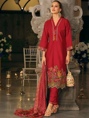 Women Ethnic Motifs Dyed Regular Thread Work Kurta with Trousers & With Dupatta 5