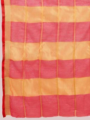 Red silk blend checked saree with blouse 4