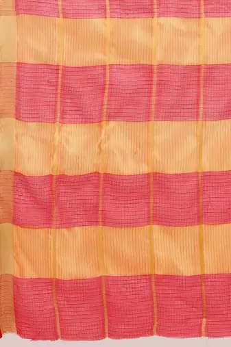 Red silk blend checked saree with blouse