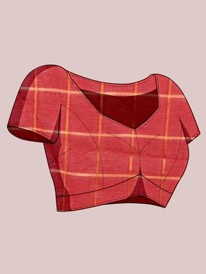 Red silk blend checked saree with blouse 5