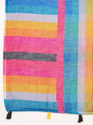 Multicolor linen striped saree with blouse 4