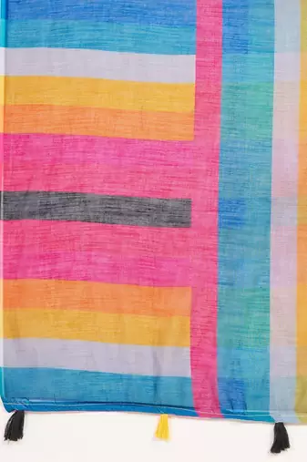 Multicolor linen striped saree with blouse