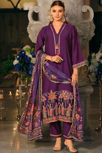 Women Ethnic Motifs Embroidered Regular Thread Work Kurta with Trousers & With Dupatta
