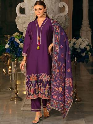 Women Ethnic Motifs Embroidered Regular Thread Work Kurta with Trousers & With Dupatta 3