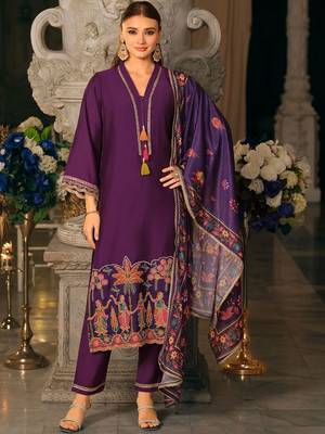 Women Ethnic Motifs Embroidered Regular Thread Work Kurta with Trousers & With Dupatta 4