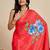 Red silk blend printed saree with blouse