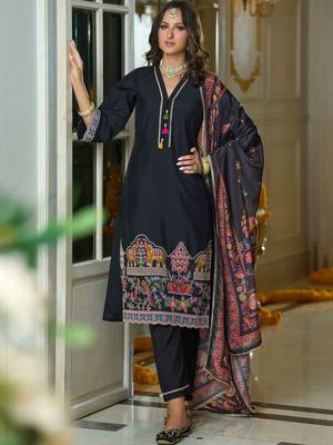 Women Ethnic Motifs Embroidered Regular Thread Work Kurta with Trousers & With Dupatta 1