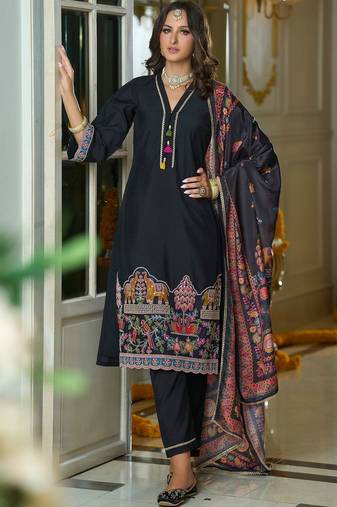 Women Ethnic Motifs Embroidered Regular Thread Work Kurta with Trousers & With Dupatta