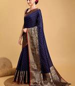 Navy blue silk blend woven design saree with blouse