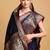 Navy blue silk blend woven design saree with blouse