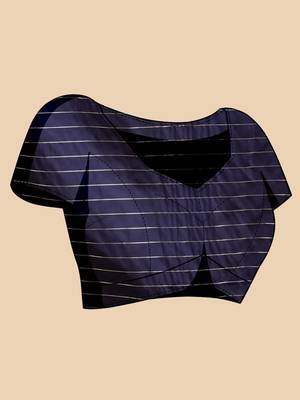 Navy blue silk blend woven design saree with blouse 5