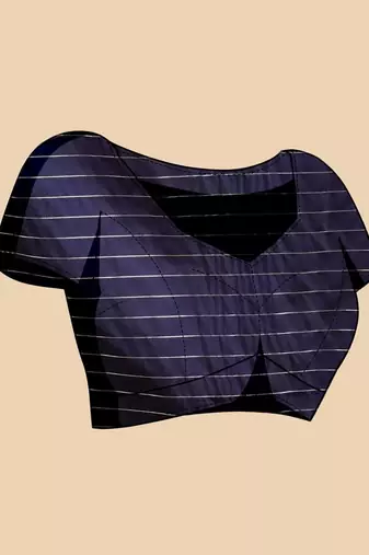 Navy blue silk blend woven design saree with blouse