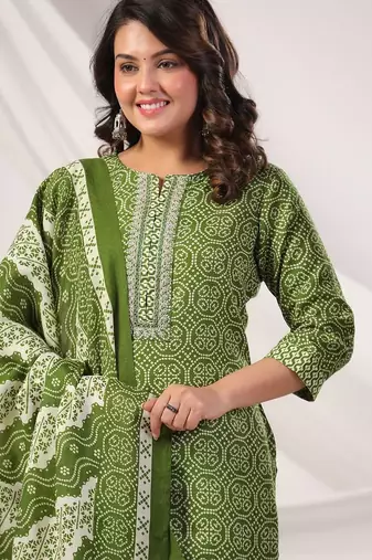 Women Bandhani Printed Regular Pure Cotton Kurta with Trousers & Dupatta