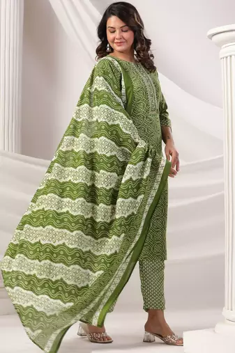 Women Bandhani Printed Regular Pure Cotton Kurta with Trousers & Dupatta