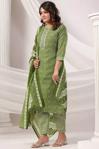 Women Bandhani Printed Regular Pure Cotton Kurta with Trousers & Dupatta