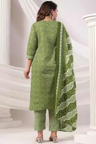Women Bandhani Printed Regular Pure Cotton Kurta with Trousers & Dupatta