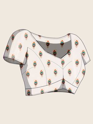 White silk blend printed saree with blouse 5