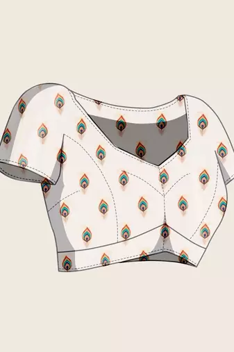White silk blend printed saree with blouse