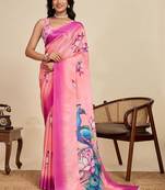 Pink silk blend printed saree with blouse