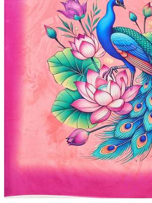 Pink silk blend printed saree with blouse 4