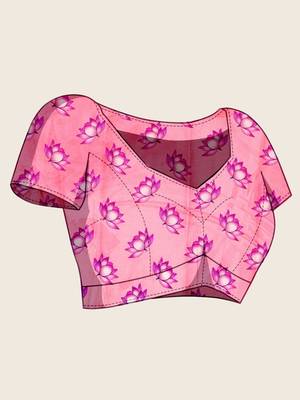 Pink silk blend printed saree with blouse 5